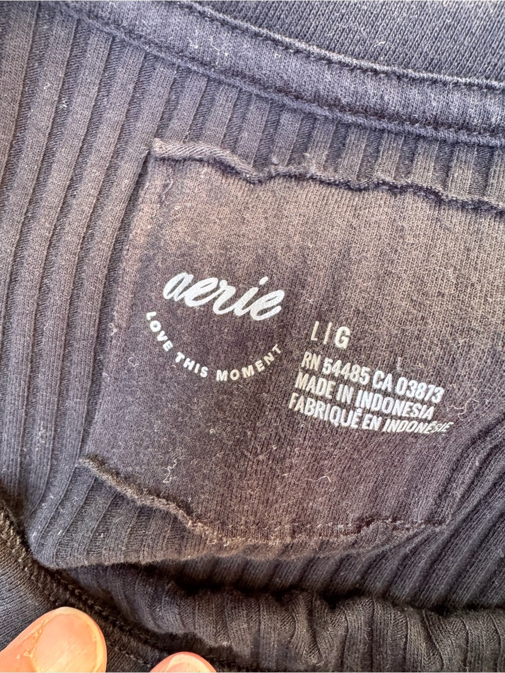 aerie Black Ribbed Crew Neck Long Sleeve - Picture 2 of 2